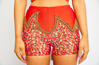 Sequin red gold carnival shorts tights undies briefs bottoms rhinestone diamond jeweled bloomers beaded embellished festival fashion dance wear Coachella splendour in the grass EDC rave doof 